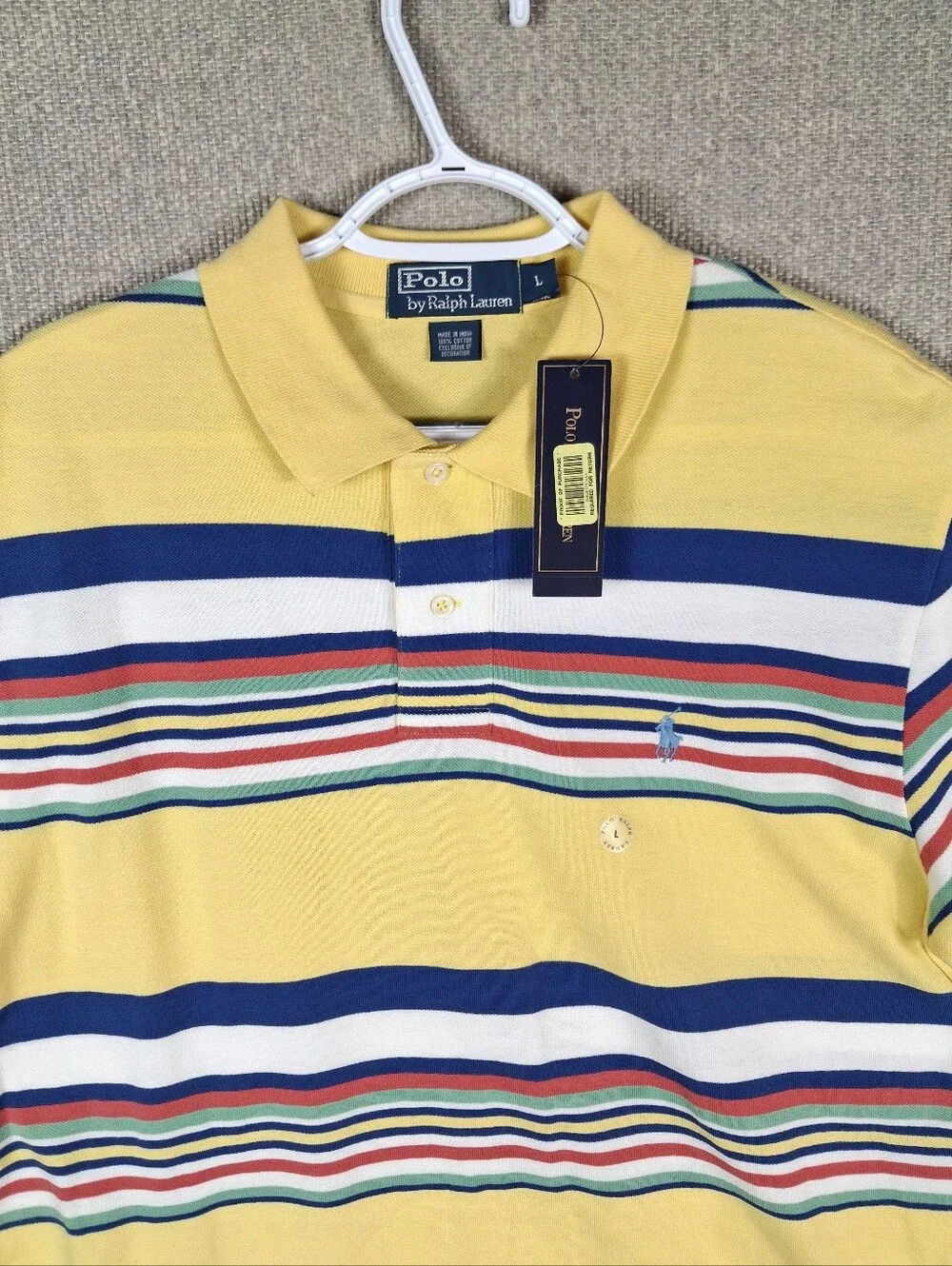 Polo Ralph Lauren Classic Fit Multi-Color Striped Mesh Polo Shirt Yellow Multi L